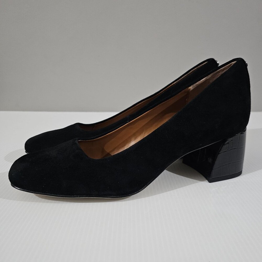 Donald Pliner Aquarius Block Heel Chunky Pump Black Suede Leather Size 10